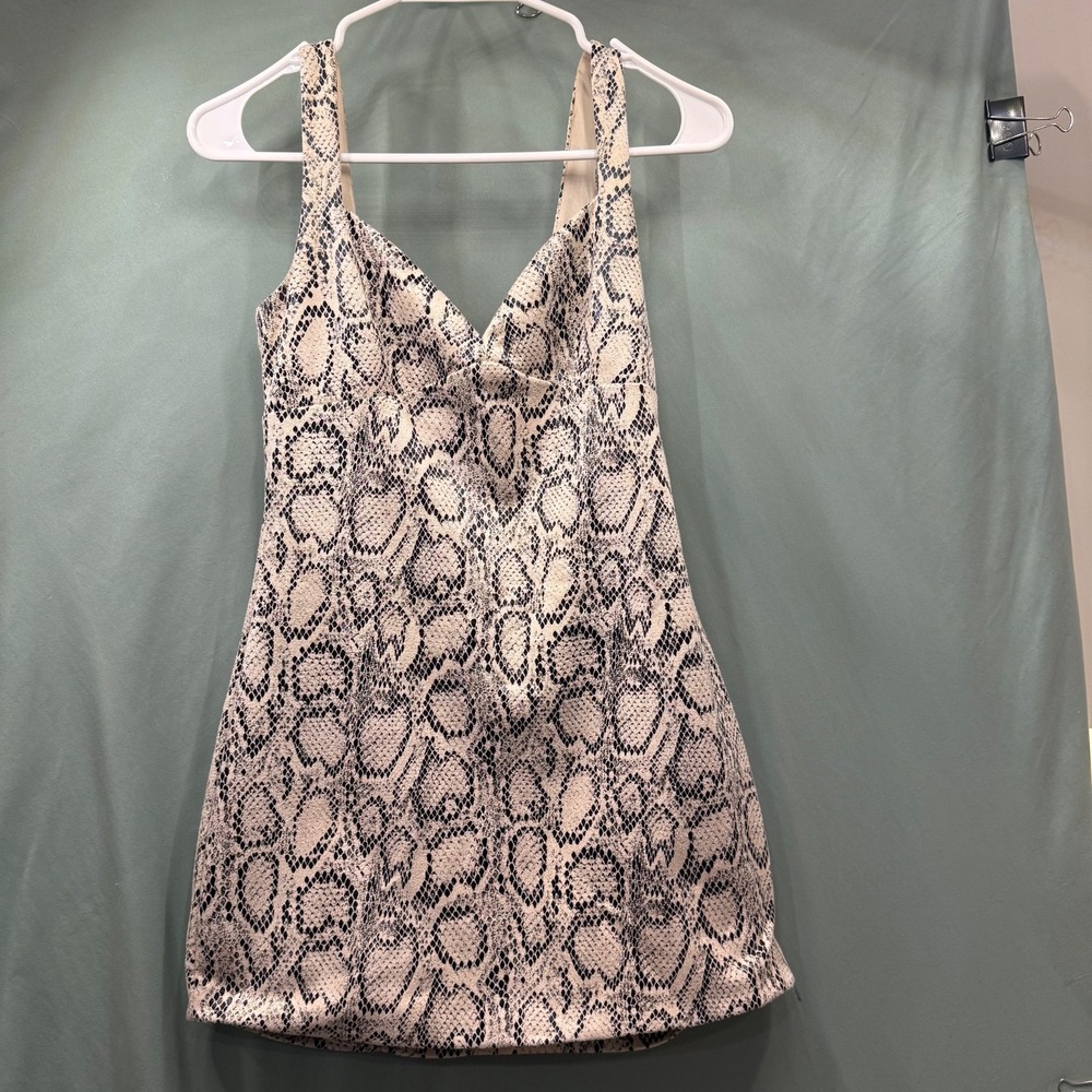 Zara Women's Lined Faux Leather Snakeskin Print Dress Brown Size Small